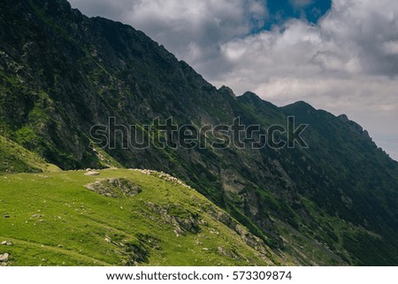 Landscape in Fagaras mountains in Romania, with Transfagarasan road. One of the most spectacular roads in the world.