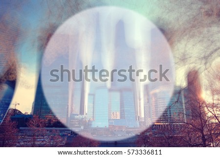 toned background blur city skyscrapers Moscow