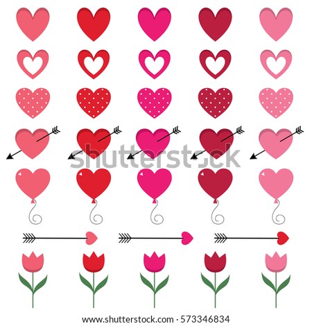 Red and pink hearts set for Valentine's Day, vector eps10
