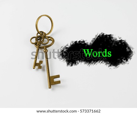 Keys and words text on white background.Keywords concept