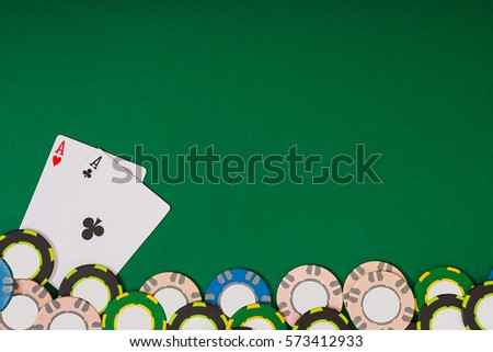 Banner template layout mockup for online casino. Green table, top view on workplace.
