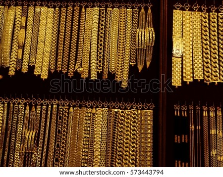 Many popular Thai style of golden bracelet at gold shop