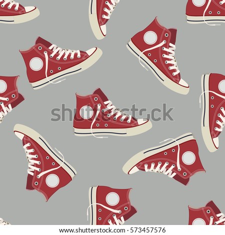 Red gumshoes. Seamless background pattern. Hipster style symbol. Flat stock vector illustration.