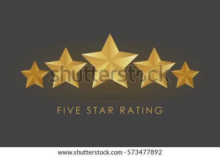 Five golden rating star vector illustration in gray black background.