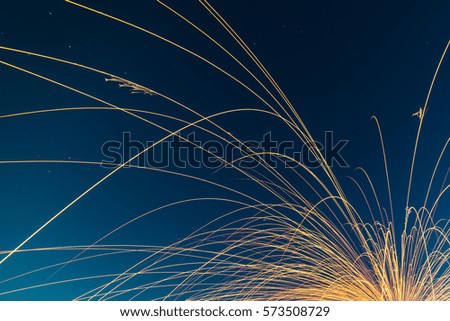 Abstract Photo of Fireworks Long Exposures at blue night  sky