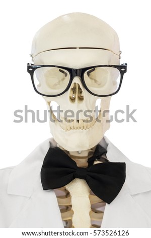 Skull wearing nerd glasses isolated on white background