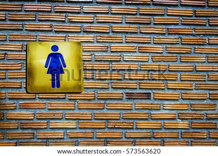 public toilet signs of woman on brick texture