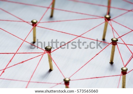 Linking entities. Network, networking, social media, connectivity, internet communication abstract. Web of thin thread on white background.