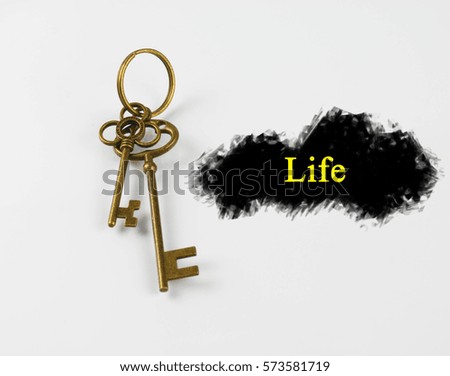 key and life word on white background