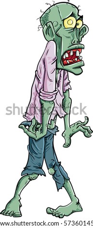 Cartoon zombie isolated on white. He is lurching 