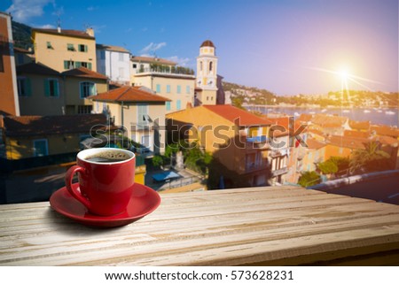 background with cup of coffee in europe