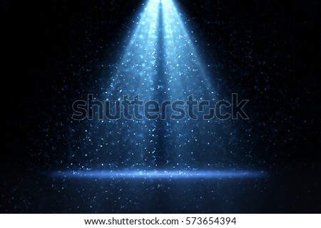 Stage light and blue glitter lights on floor. Abstract background for display your product. Spotlight realistic ray Royalty-Free Stock Photo #573654394
