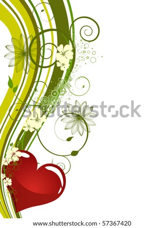 red heart on floral background - vector