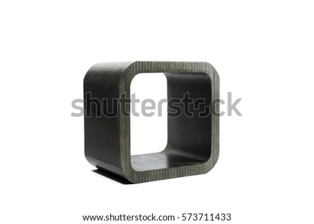 Steel square tube for construction on a white background.