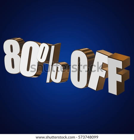 80 percent off letters on blue background. 3d render isolated.