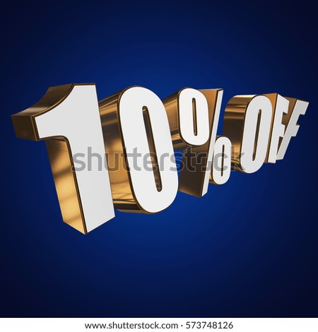 10 percent off letters on blue background. 3d render isolated.