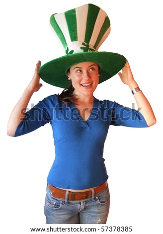 Young girl wearing Irish hat
