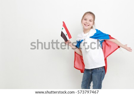 Teen girl with Russian and Syria flag