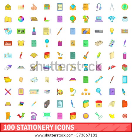 100 stationery icons set in cartoon style for any design vector illustration