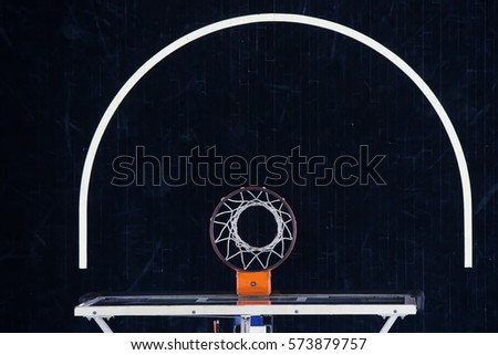 Basketball hoop on black, top view (court)