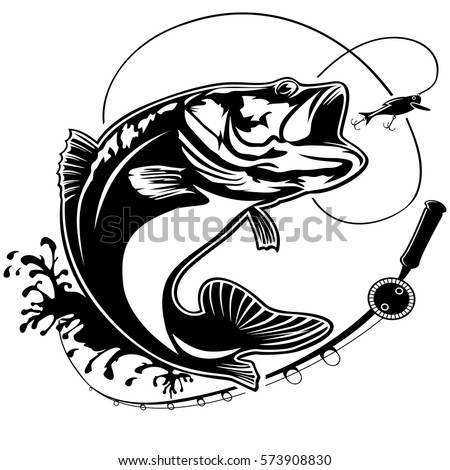 Fishing logo. Bass fish club emblem. Fishing theme vector illustration. Isolated on white.