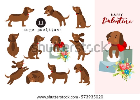 Set of Valentine dog figures, isolated vector illustration