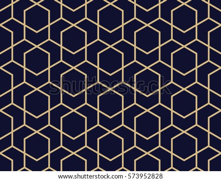 Abstract geometric pattern with lines, rhombuses A seamless vector background. Blue-black and gold texture Royalty-Free Stock Photo #573952828