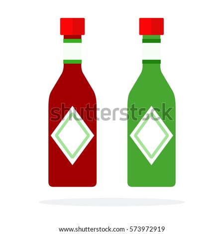 Chili sauce and Pesto sauce in bottles vector flat material design isolated on white Royalty-Free Stock Photo #573972919