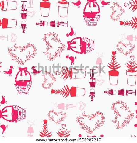 Pattern with birds and heart