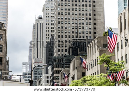 American flag New York City USA Buildings facade Big Apple