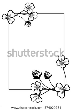 Black and white frame with shamrock contour. Copy space. Vector clip art.