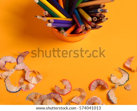 pencil shavings on the yellow background