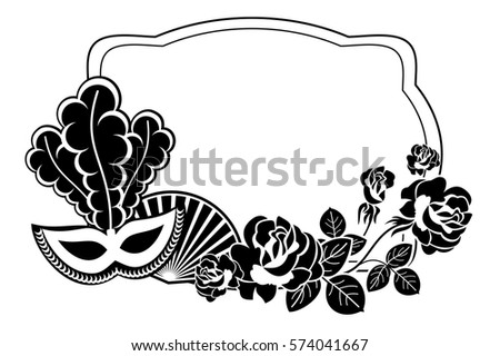 Silhouette label with carnival masks. Copy space. Vector clip art.