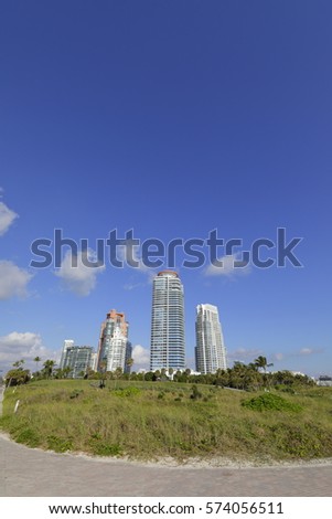 Wide angle image of Miami Beach and highrise condos