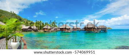 Panoramic Photo of Bora Bora resort, Tahiti, French Polynesia