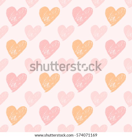 Colorful hand drawn heart grunge cute seamless pattern. Vector illustration.