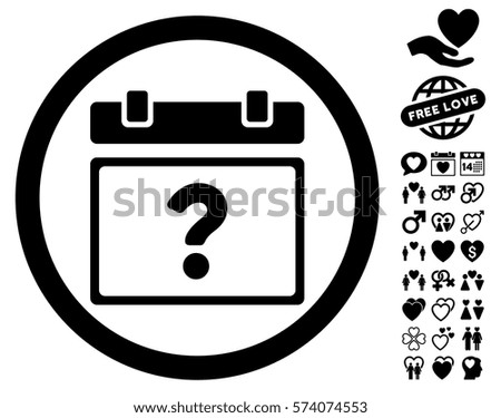 Unknown Date icon with bonus decoration clip art. Vector illustration style is flat rounded iconic black symbols on white background.