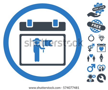 National Holiday Day pictograph with bonus valentine clip art. Vector illustration style is flat rounded iconic smooth blue symbols on white background.