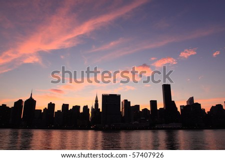 Midtown Manhattan skyline at sunset Lights, NYC