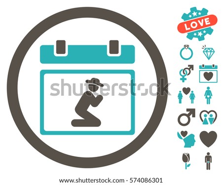 Pray Date pictograph with bonus marriage clip art. Vector illustration style is flat rounded iconic grey and cyan symbols on white background.