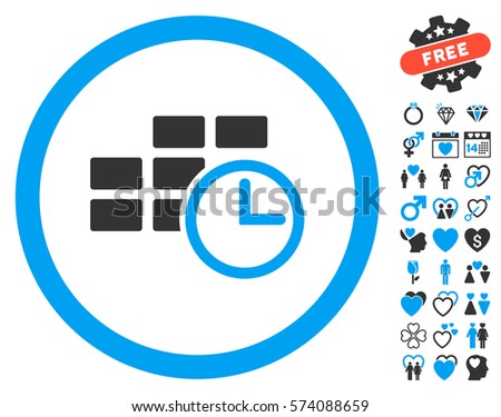Time Table pictograph with bonus decoration graphic icons. Vector illustration style is flat rounded iconic blue and gray symbols on white background.