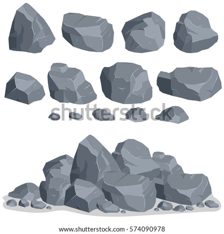 Rock stone set cartoon. Stones and rocks in isometric 3d flat style. Set of different boulders Royalty-Free Stock Photo #574090978