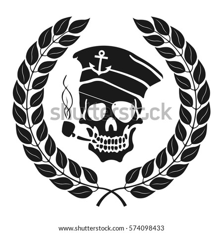 Vector illustration Captain Skull in laurel wreath