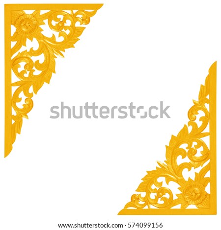 Pattern of flower carved of wood gold isolated on white background
