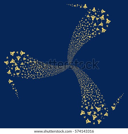 Reader fireworks swirl rotation. Vector illustration style is flat yellow iconic symbols on a blue background. Object whirl constructed from random pictograms.