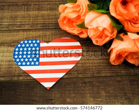 Flag of United States of America on heart shape with old vintage paper background, with clipping path - Independence Day