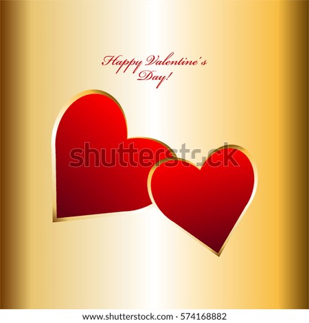 Red hearts on a gold background. Happy Valentine's Day!