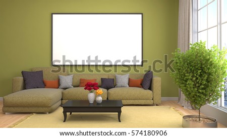 mock up poster frame in interior background. 3D Illustration