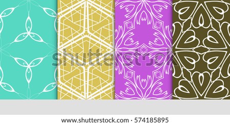 set of decorative geometric line pattern. linear floral and geometry seamless ornament. vector illustration. for design, wallpaper, fabric, invitation, brochure