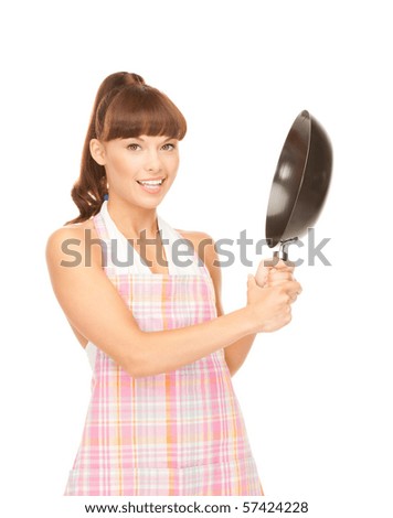 picture of beautiful housewife with frying pan